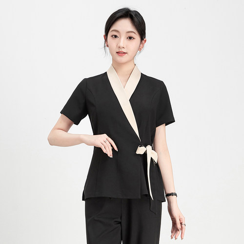 皮肤管理师美容spa工作服黑色短