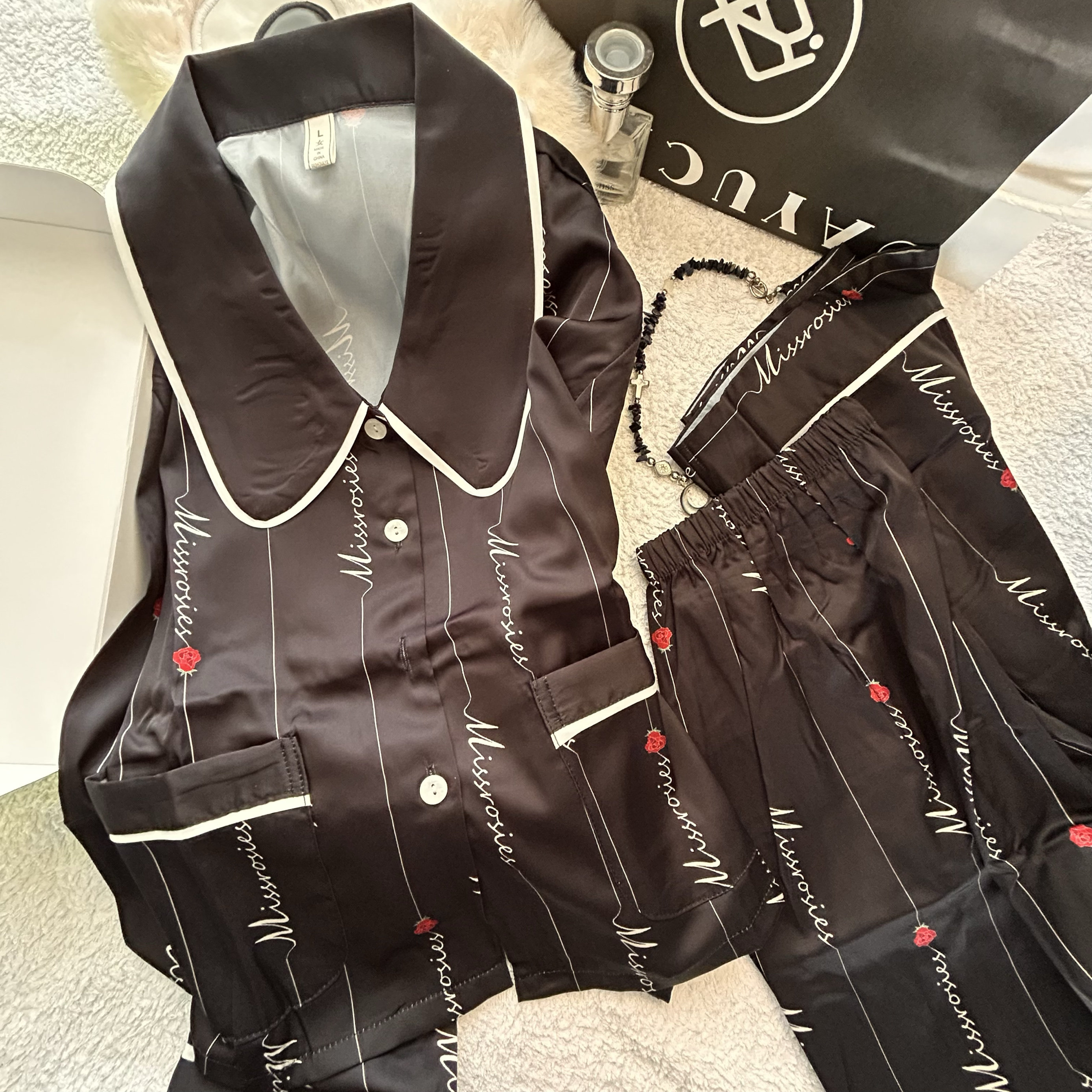 新款睡衣女春秋高级感小个子可外穿宽松家居服冰丝玫瑰花短款