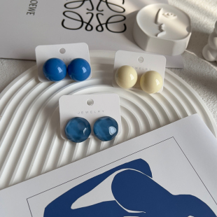 克莱因蓝配色 显白高级感ins多巴胺925纯银耳环圆球树脂耳钉小众