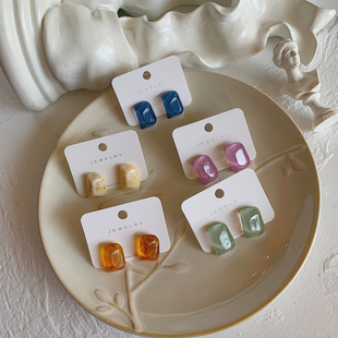 ins博主 莫兰迪海洋系925纯银针耳环耳钉耳饰耳夹亚克力水波晚晚