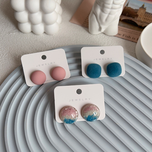 人鱼姬 潮小众设计感 莫兰迪蓝亚克力925纯银耳钉耳环2024年新款