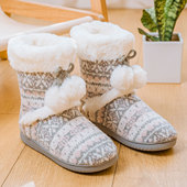 棉拖鞋 女秋冬包跟软底防滑室内居家月子棉靴外穿高筒加绒保暖拖鞋