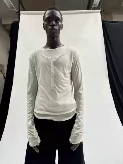 No Faith Studios 24Ss Black and White Two-Tone Slim-Fit Crew Neck Double-Layer Shirt, Unisex Style