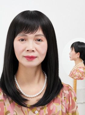 自然减龄黑色中长发全头套可扎