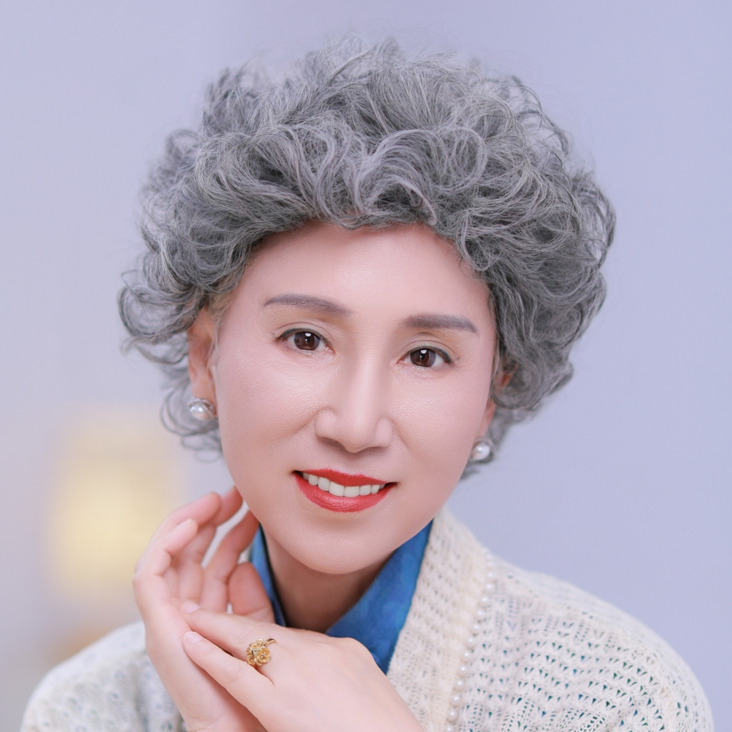 假发女薄款逼真白色短卷发全头套