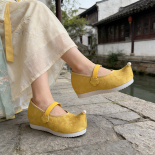 春夏新款配汉服鞋女鞋子古风翘头绣花鞋老北京布鞋弓鞋平底古装鞋