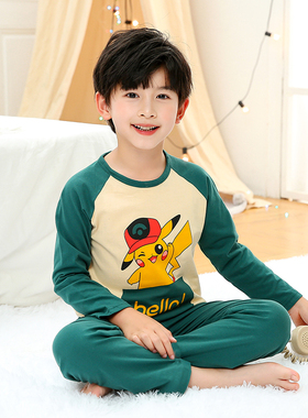 夏季长袖居家居套装夏天男孩薄款空调服男童纯棉童装儿童睡衣舒适