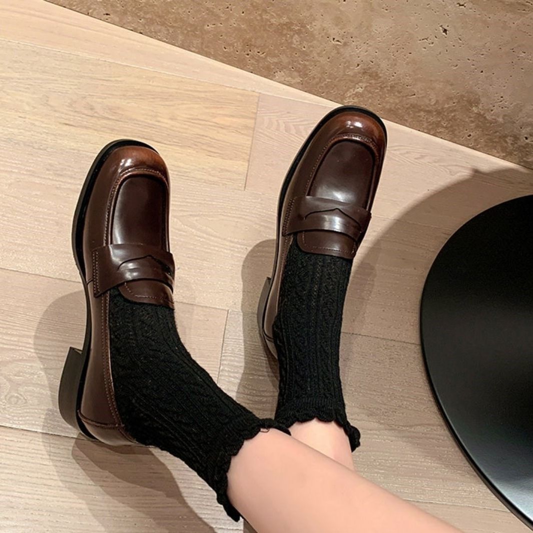 乐福鞋女2026年春季新款中跟真皮一脚蹬单鞋潮百搭英伦风小皮鞋,女鞋,乐福鞋（豆豆鞋）,淘宝优惠券,粉丝福利购,淘宝优惠卷