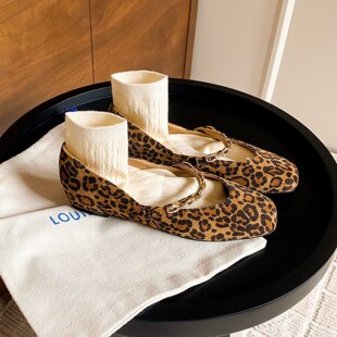 2026新款法式复古方头水钻扣一字带玛丽珍鞋巨好看豹纹平底单鞋女