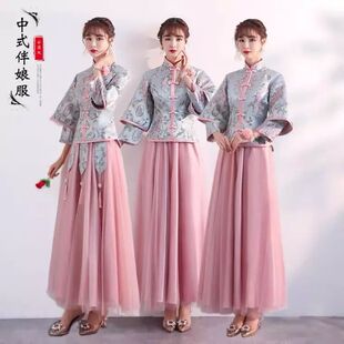 新中式伴娘服新款中国风旗袍姐妹团复古秀禾宴会结婚晚礼服