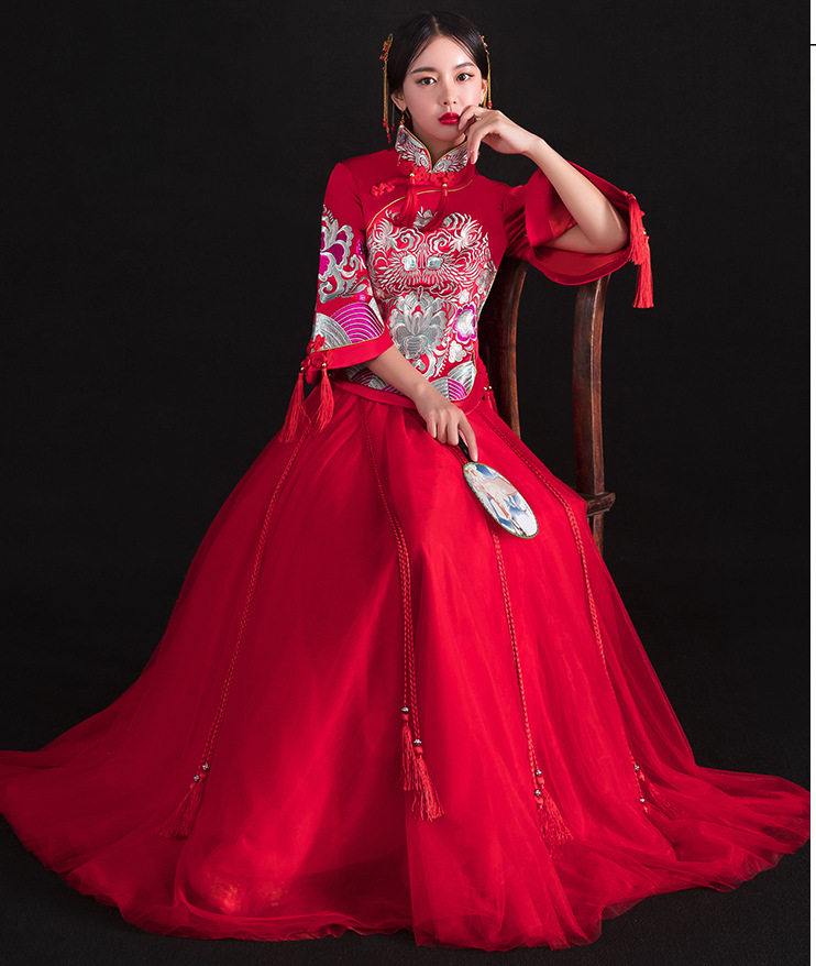 中式婚纱礼服新娘敬酒服
