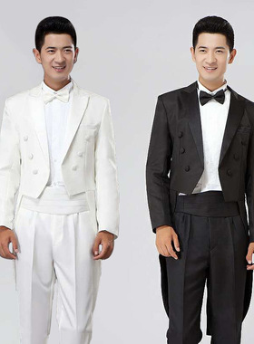 男士燕尾服白色西服新郎司仪礼服大合唱演出服拍照大合唱指挥套装