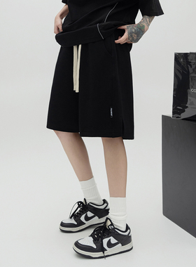 ONE PASS 美式国潮侧边开叉抽绳短裤女夏季新款宽松运动休闲裤