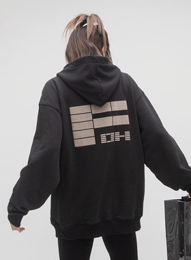 ONE PASS 街头潮牌发泡字母连帽卫衣女春季新款宽松情侣休闲帽衫