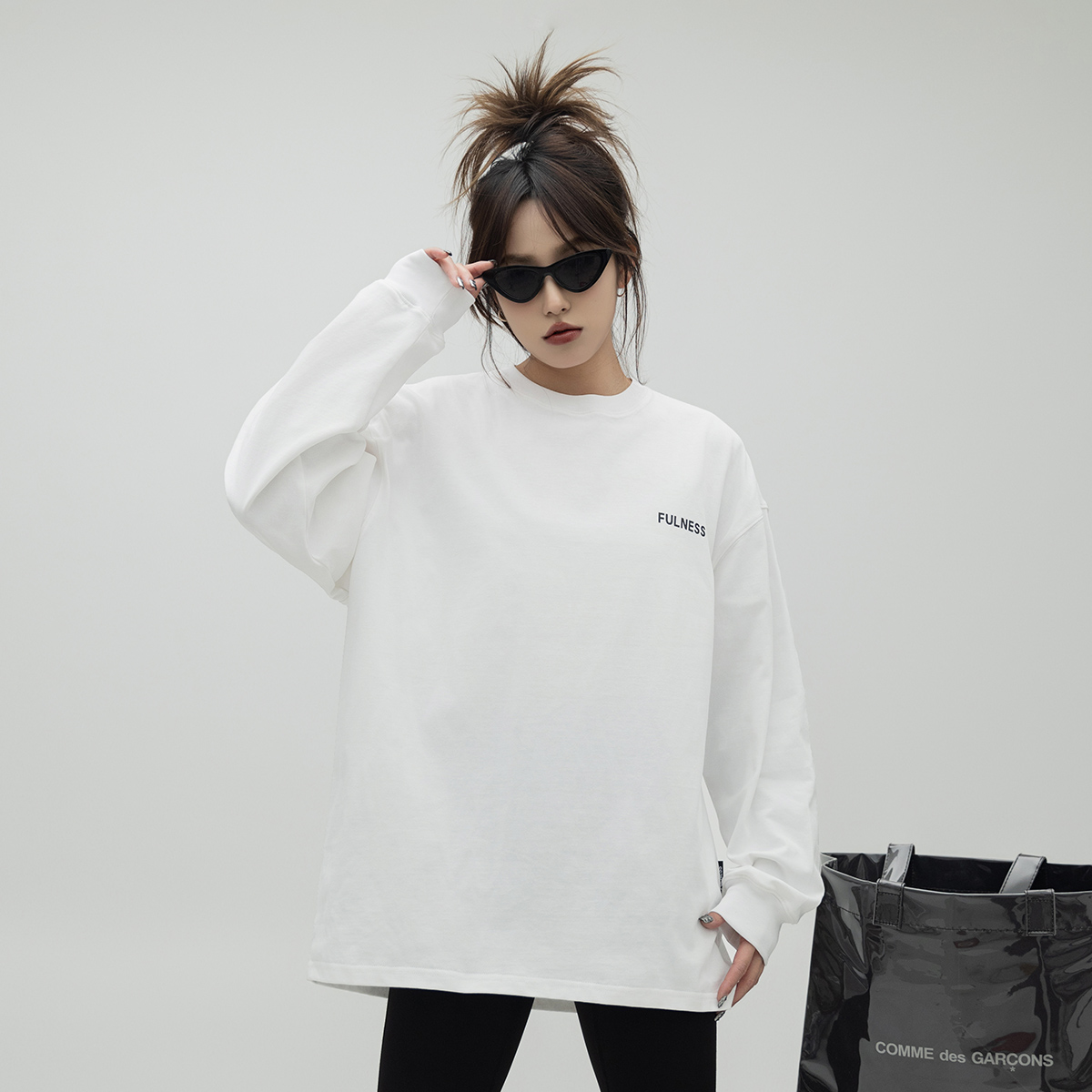 ONE PASS 字母印花美式国潮长袖T恤女街头潮流情侣百搭宽松上衣