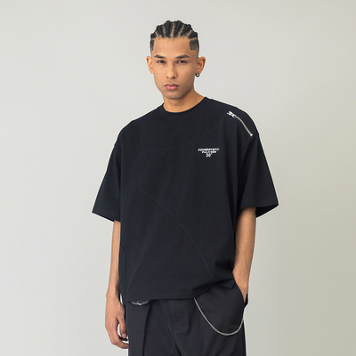 不规则拼接圆领短袖T恤男