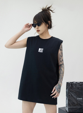 美式国潮字母印花背心男女款宽松运动休闲坎肩无袖T恤
