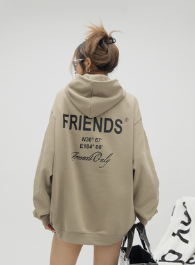 ONE PASS 街头潮牌字母连帽卫衣女春季新款宽松嘻哈情侣帽衫上衣