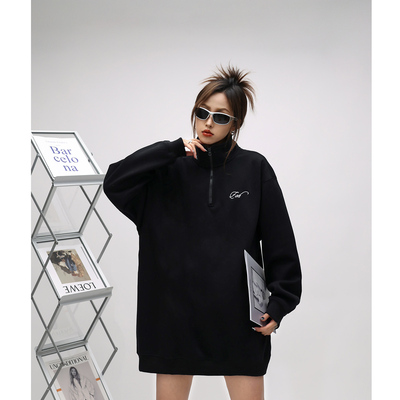 380g重磅刺绣字母半开衫加绒卫衣