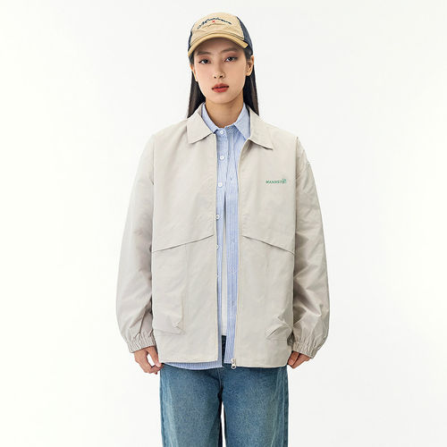 春季新款美式复古休闲夹克翻领上衣女宽松工装外套