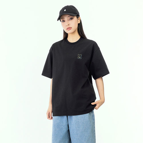 美式基础简约字母圆领半袖女宽松休闲情侣百搭短袖
