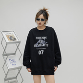 街头潮牌字母印花圆领卫衣女春季 ONE PASS 情侣宽松休闲套头上衣