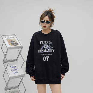 情侣宽松休闲套头上衣 街头潮牌字母印花圆领卫衣女春季 ONE PASS