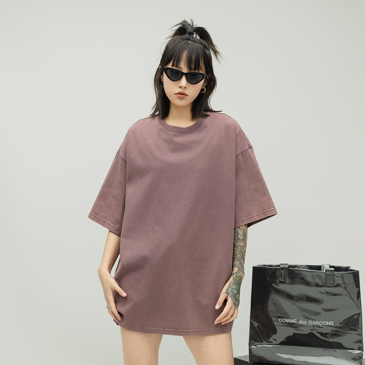 水洗做旧圆领短袖T恤女