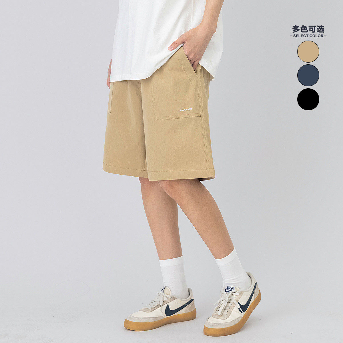 中性情侣五分裤直筒休闲短裤图片