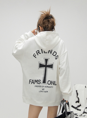 ONE PASA 街头潮牌十字字母连帽卫衣女2025春季新款情侣宽松上衣