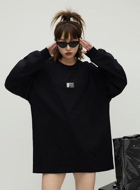 字母印花圆领长袖T恤女秋季新款宽松内搭打底衫上衣男