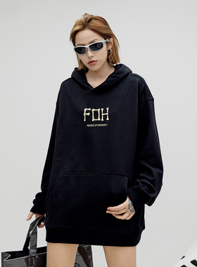 ONE PASS 潮牌字母印花连帽卫衣女春季新款宽松情侣休闲帽衫上衣