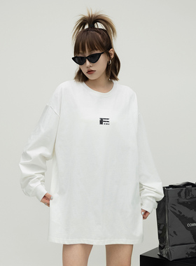 街头潮牌宽松圆领长袖T恤女oversize情侣内搭打底衫上衣