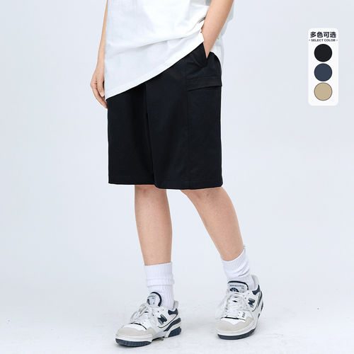 2026夏季日系复古松紧腰直筒短裤女休闲百搭工装五分裤男