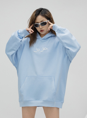 ONE PASS 潮牌发泡印花连帽卫衣男女款2023春季新款情侣宽松上衣