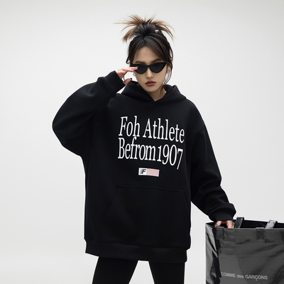 国潮字母印花连帽卫衣女