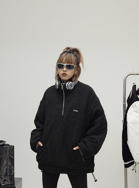 半拉链仿羊羔毛夹克外套女
