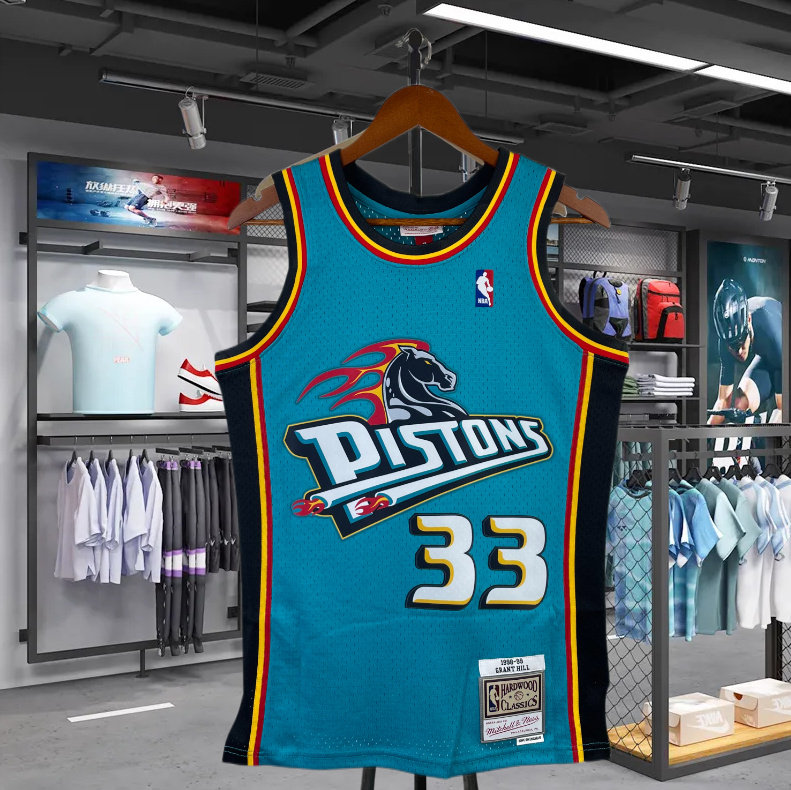 美版 sw 底特律活塞33号格兰特希尔绿色复古sw球衣篮球服背心热压