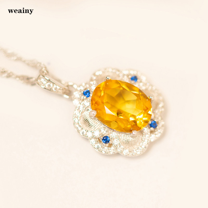 招财天然黄水晶项链S925纯银镀金不过敏黄色宝石吊坠送老婆礼物女