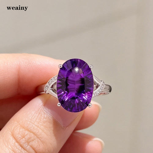 简约款天然紫水晶戒指纯银镀金千禧切工指环活口女送礼简约高档