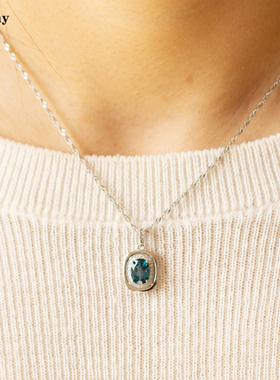 天然蓝宝石色的托帕石项链S925纯银镀金吊坠简约伦敦蓝色的坠子女