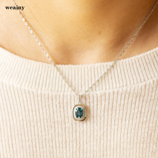天然蓝宝石色的托帕石项链S925纯银镀金吊坠简约伦敦蓝色的坠子女