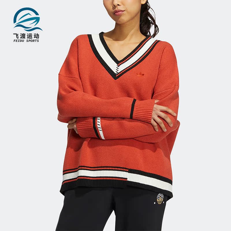 阿迪达斯女复古运动V领套头衫