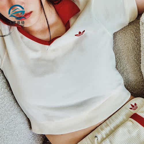 Adidas/阿迪达斯正品三叶草女子运动休闲翻领短袖T恤IN1082