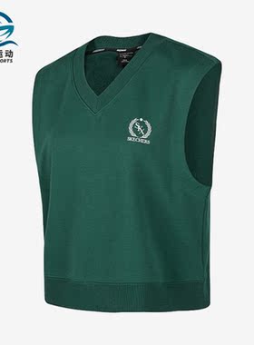 Skechers/斯凯奇正品女子新款V领复古针织背心马甲P423W046-02A2