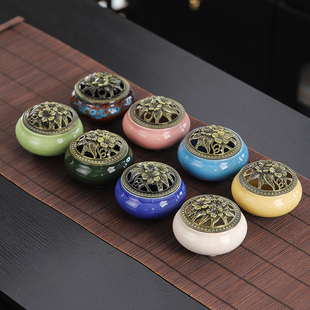 冰裂窑变陶瓷批发插香炉家用室内檀香炉摆件创意盘香线香香道香炉