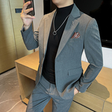 新款高品质修身大码二粒扣西装男套装藏青色二件套LJT2402-P170，男装西服套装，星座197