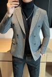 高品质西装男士商务职业双排扣条纹西服新郎礼服DX6667-P140，男装西服套装，星座197
