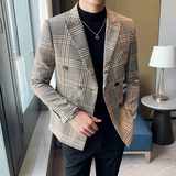 2024秋装双排扣格子痞帅韩版修身西装外套千鸟格男西服DX75-P155，男装西服，星座197
