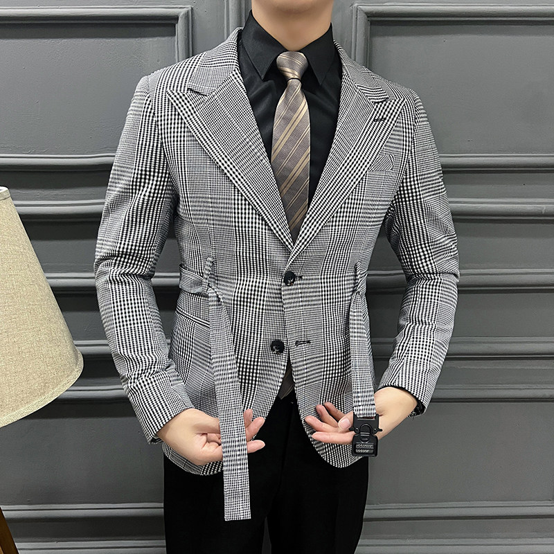 2024春装网红经典复古格子西装千鸟格小西服男士外套DX2209-P138